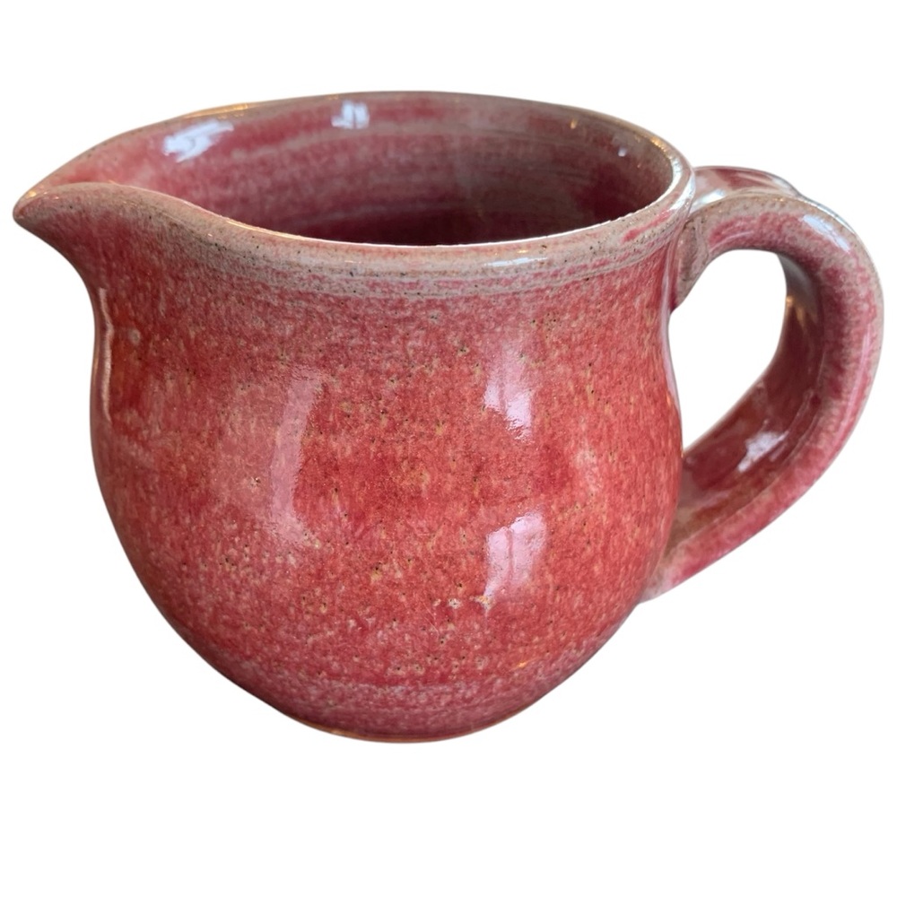 HANDMADE | Studio Pottery Cream Pitcher Artist Signed Crimson Red